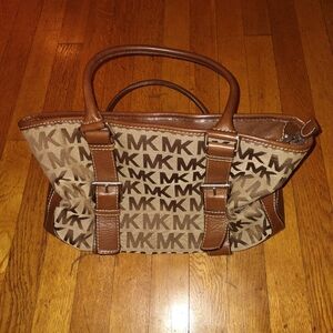 Michael Kors beige and brown logo leather handbag